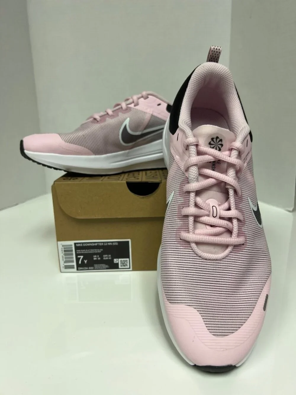 Nike Downshifter 12 DM4194-600 Size 7Y NEW Pink Black Running Shoes Youth Girls - Picture 2 of 9